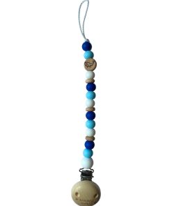 Attache sucette bois et silicone 'Baleine' - Bleu