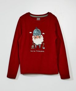 T-shirt imprimé + empiècement - Rouge