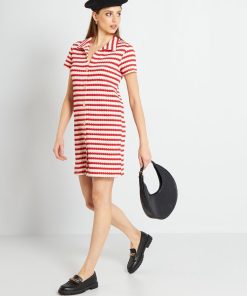 Robe à rayures en maille relief - Rouge