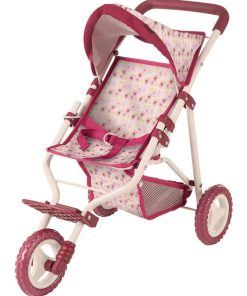 Poussette à 3 roues bordeaux avec motifs fleurs - N/A