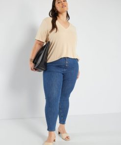 Jean skinny taille haute - Bleu