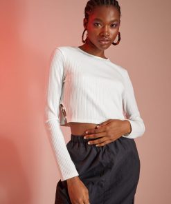 T-shirt en maille côtelée - blanc