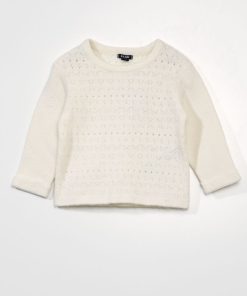 Pull uni en maille ajourée - blanc