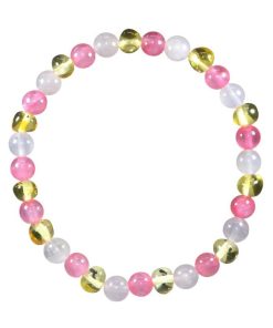 Bracelet Adulte - Ambre Lemon / Calcédoine / Quartz rose - Rose