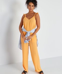 Combinaison unie avec taille élastiquée - Orange