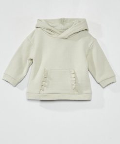 Sweat à capuche en molleton - Vert gris