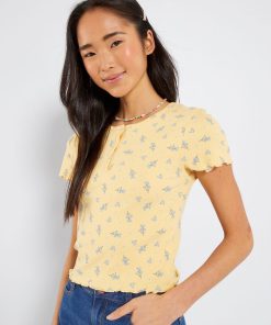 T-shirt côtelé imprimé - Jaune