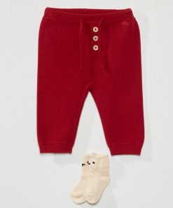 Pantalon en maille + chaussettes - Rouge