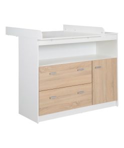 ROBA Commode à Langer "Gabriella" - Plan Amovible - 2 Tiroirs - 1 Porte - 1 compartiment – Bicolore - Blanc Marron Blanc