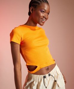 Tee-shirt cropped avec ouvertures côtés - Orange