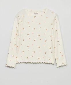 T-shirt en maille côtelée avec imprimé - Blanc