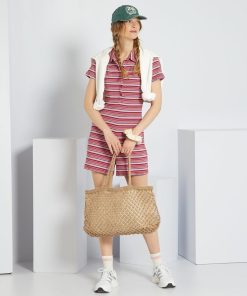 Combishort en maille col polo - Rouge