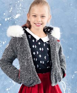 Veste à capuche  tweed  fausse fourrure EMMA - 'LA FAUTE A VOLTAIRE' - Noir