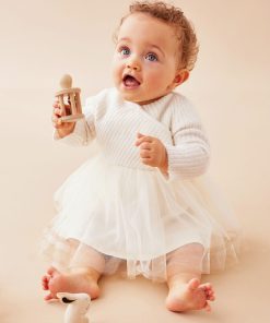 Robe en tricot et tulle, - Blanc