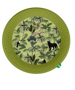 Set de 10 assiettes en carton 23 cm Toucan palmeraie - Vert