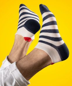 Chaussettes En Coton Coeur Marinière- Sockup- ONESIZE - Blanc Bleu Bleu