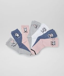 Lot de 7 paires de chaussettes imprimé 'panda' - Gris/rose