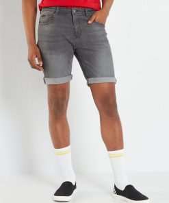 Bermuda en jean à taille ajustable - Noir gris