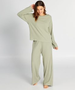Ensemble pyjama côtelé t-shirt + pantalon - 2 pièces - Vert