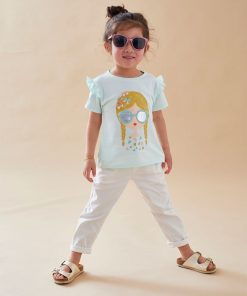 T-shirt petite fille à courtes manches, - Bleu