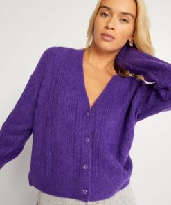 Gilet boutonné en maille ajourée - Violet