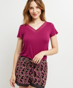 Camille t-shirt manches courtes viscose - Violet prune