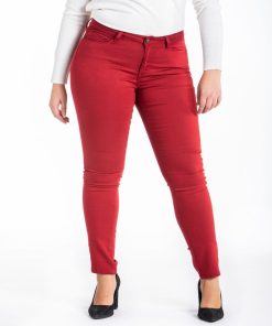 Jeans slim taille haute stretch OBS9 - Rouge