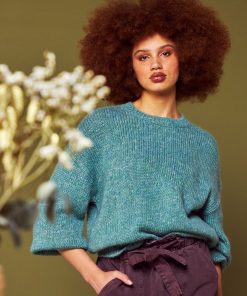 Pull court en maille - Bleu vert