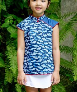 Blouse chinoise poissons khoi  ANNAM - 'LA FAUTE A VOLTAIRE' - Bleu