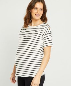 T-shirt grossesse style marinière - Blanc rayé