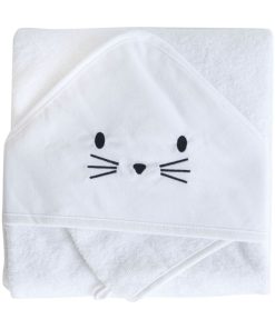 Cape de bain + gant chat blanc (75 x 75 cm) - Blanc
