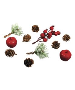 Décorations naturelles automne et Noël - 11 Cônes, pommes et baies - N/A
