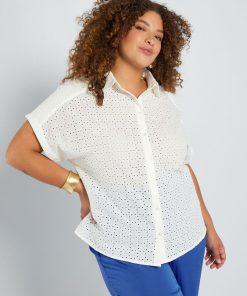 Chemisier en broderie anglaise manches courte - blanc