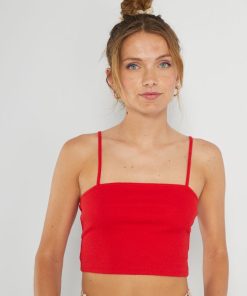 Crop-top bandeau côtelé - Rouge