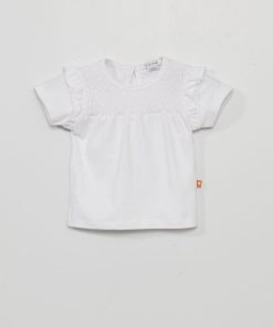 Tee-shirt avec smocks et fronces - blanc