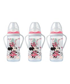 Lot de 3 biberons 3 vitesses col large poignées 300ml +6M lait infantile Minnie Tigex - Transparent