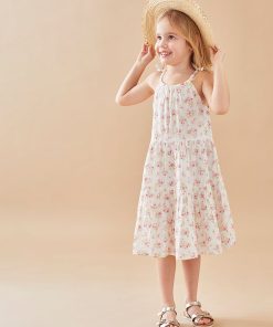 Robe fleurie en coton BIO, - Blanc