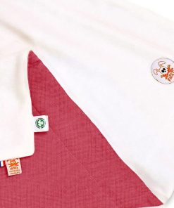 Couverture en Coton Bio Rex Blanc et Fraise - Rouge