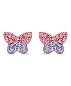 Boucles d'oreilles, papillon en argent 925 et zircon multicolore plaqué rhodium - Multicolore