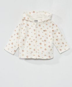 Sweat zippé à capuche avec imprimé - Blanc fleuri