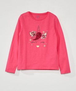 T-shirt imprimé manches longues - Rose