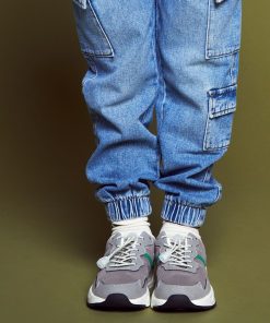 Baskets tricolore type running - gris clair