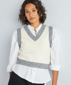 Pull sans manches motif jacquard - Gris/blanc