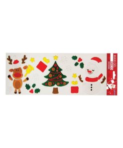Stickers gel Noël pour fenêtres - Renne et Bonhomme de Neige - Multicolore