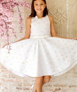 Robe Cérémonie Fille Lin Blanc Or HEPBURN - 'LA FAUTE A VOLTAIRE' - Blanc Doré