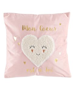 Coussin velours Lily mon coeur - Rose