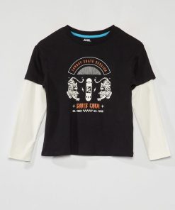T-shirt en jersey à manches doublées - Noir