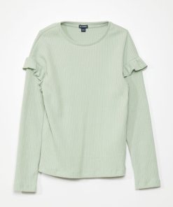 T-shirt uni avec volants aux épaules - Vert