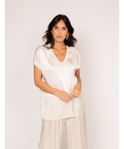 T-shirt col V satin FENTA - Beige