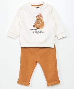 Ensemble jogging sweat + pantalon - 2 pièces - Marron/blanc